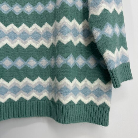 Ann Taylor Chevron Tunic Sweater M Fair Isle Diamond Relaxed Seafoam Green Blue - Picture 8 of 10